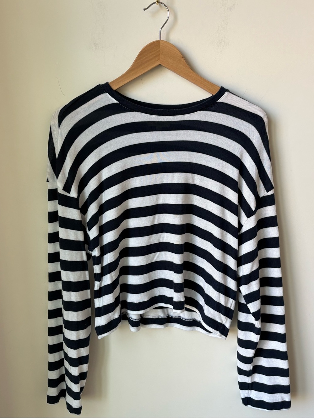 Madewell Drop Shoulder Pullover Crop Tee in Stripe Navy White Nautical Size XL